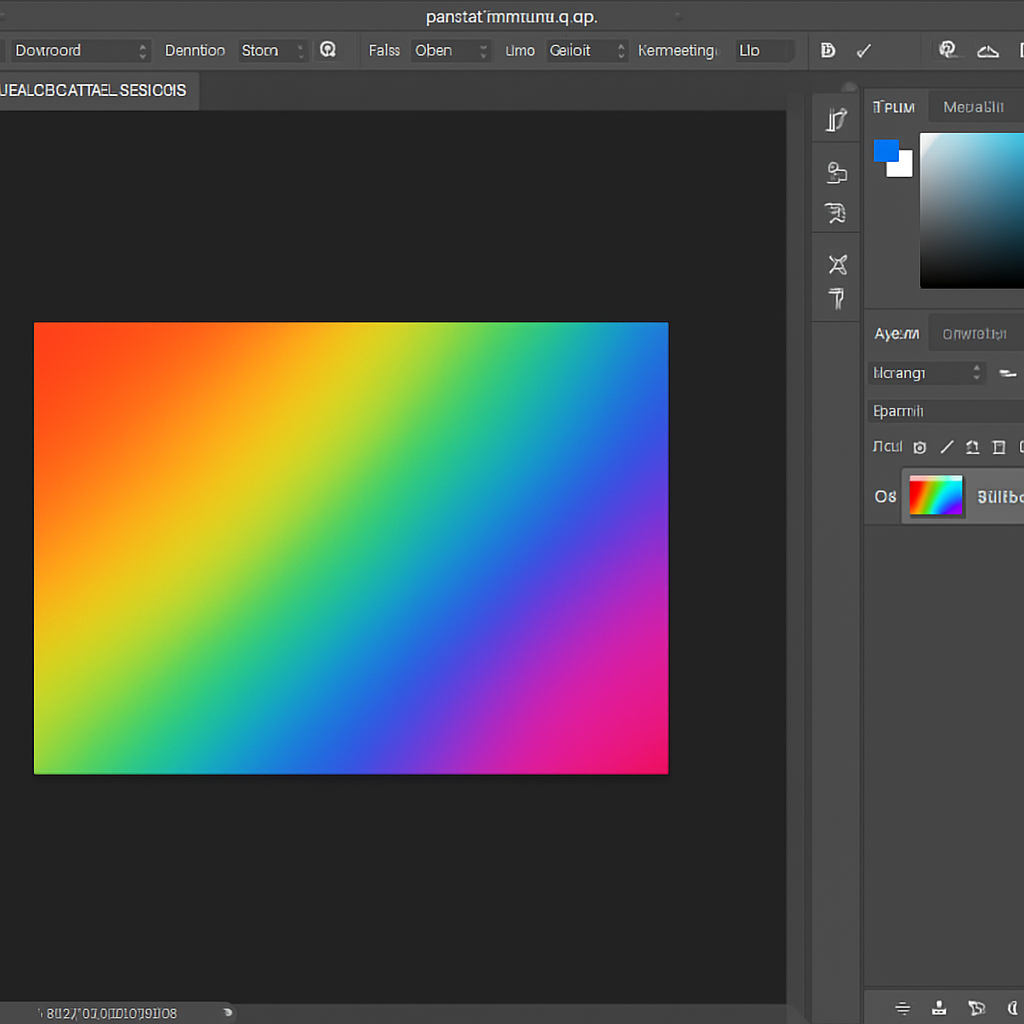 Une capture d'écran d'Adobe Photoshop ouvert avec un fichier HEIC en cours de chargement, montrant l'interface et les outils, lumineux et coloré, photoréaliste.