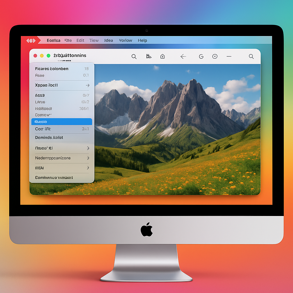 A Mac computer displaying the Preview app with a HEIC file open and the Export option highlighted, bright and colorful interface, photorealistic.